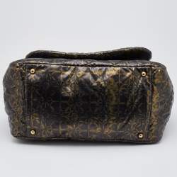 Pre Owned Chanel Black/Gold Quilted Printed Nylon Accordion Flap Bag