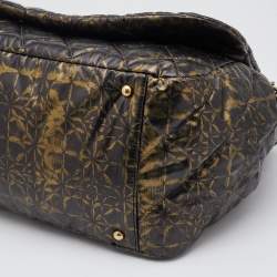 Pre Owned Chanel Black/Gold Quilted Printed Nylon Accordion Flap Bag
