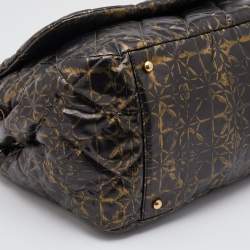 Pre Owned Chanel Black/Gold Quilted Printed Nylon Accordion Flap Bag