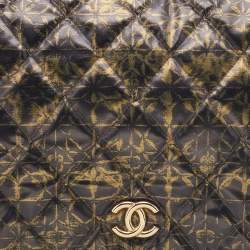 Pre Owned Chanel Black/Gold Quilted Printed Nylon Accordion Flap Bag