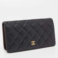 مملوكة مسبقًا Chanel Black Quilted Caviar Leather L Yen Continental Wallet