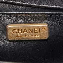 Pre Owned Chanel Black Leather and Rabbit Fur Small Boy Flap Bag
