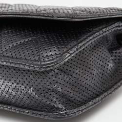 Pre Owned Chanel Black/Silver Quilted Perforated Leather Classic Wallet on Chain