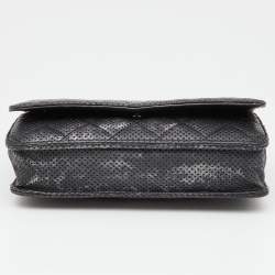 Pre Owned Chanel Black/Silver Quilted Perforated Leather Classic Wallet on Chain