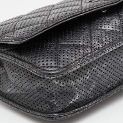 Pre Owned Chanel Black/Silver Quilted Perforated Leather Classic Wallet on Chain