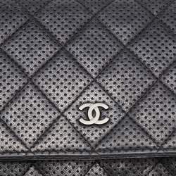 Pre Owned Chanel Black/Silver Quilted Perforated Leather Classic Wallet on Chain