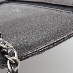 Pre Owned Chanel Black/Silver Quilted Perforated Leather Classic Wallet on Chain