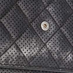 Pre Owned Chanel Black/Silver Quilted Perforated Leather Classic Wallet on Chain