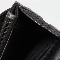 Pre Owned Chanel Black/Silver Quilted Perforated Leather Classic Wallet on Chain
