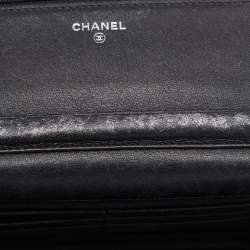 Pre Owned Chanel Black/Silver Quilted Perforated Leather Classic Wallet on Chain