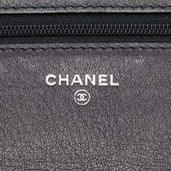 Pre Owned Chanel Black/Silver Quilted Perforated Leather Classic Wallet on Chain
