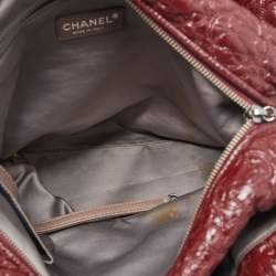 Pre Owned Chanel Burgundy Camellia Embossed Patent Leather Shoulder Bag