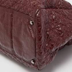 Pre Owned Chanel Burgundy Camellia Embossed Patent Leather Shoulder Bag