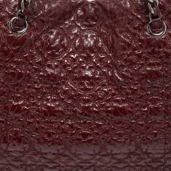 Pre Owned Chanel Burgundy Camellia Embossed Patent Leather Shoulder Bag
