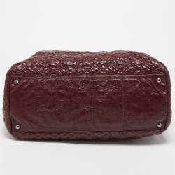 Pre Owned Chanel Burgundy Camellia Embossed Patent Leather Shoulder Bag