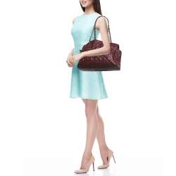 Pre Owned Chanel Burgundy Camellia Embossed Patent Leather Shoulder Bag