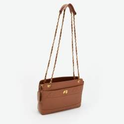 Pre Owned Chanel Brown Quilted Leather Vintage Chain Tote