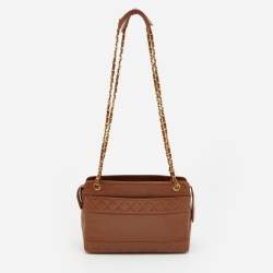 Pre Owned Chanel Brown Quilted Leather Vintage Chain Tote