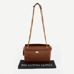 Pre Owned Chanel Brown Quilted Leather Vintage Chain Tote