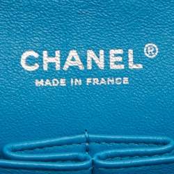Pre Owned Chanel Blue Quilted Patent Leather Medium Classic Double Flap Bag