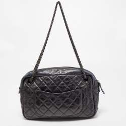 Pre Owned Chanel Black/Blue Quilted Iridescent Leather Mademoiselle Camera Shoulder Bag