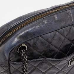 Pre Owned Chanel Black/Blue Quilted Iridescent Leather Mademoiselle Camera Shoulder Bag