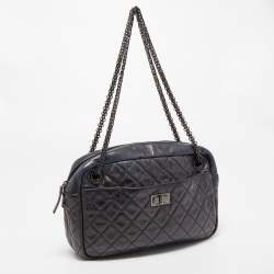 Pre Owned Chanel Black/Blue Quilted Iridescent Leather Mademoiselle Camera Shoulder Bag