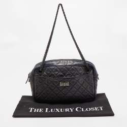 Pre Owned Chanel Black/Blue Quilted Iridescent Leather Mademoiselle Camera Shoulder Bag