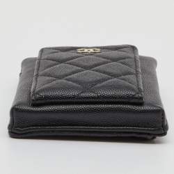 Pre Owned Chanel Black Quilted Caviar Leather Phone Holder Crossbody Bag