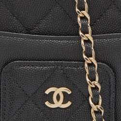 Pre Owned Chanel Black Quilted Caviar Leather Phone Holder Crossbody Bag