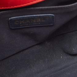 Pre Owned Chanel Red/Green Quilted Tweed and Velvet Medium Boy Flap Bag