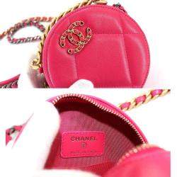 Pre Owned Chanel Pink Quilted Leather Chanel 19 Round Clutch Bag 