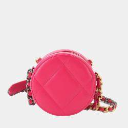 Pre Owned Chanel Pink Quilted Leather Chanel 19 Round Clutch Bag 