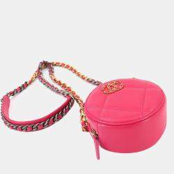 Pre Owned Chanel Pink Quilted Leather Chanel 19 Round Clutch Bag 