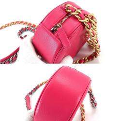Pre Owned Chanel Pink Quilted Leather Chanel 19 Round Clutch Bag 