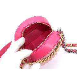 Pre Owned Chanel Pink Quilted Leather Chanel 19 Round Clutch Bag 