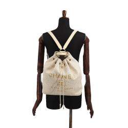 Chanel White Tweed Deauville Drawstring Backpack