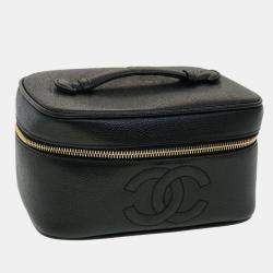 Chanel Quilted Golden Plate Vanity Case Black Lambskin Gold Hardware – Coco  Approved Studio