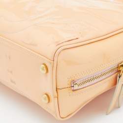 Pre Owned Chanel Peach Patent Leather Triple CC Bag