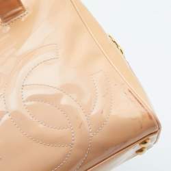Pre Owned Chanel Peach Patent Leather Triple CC Bag