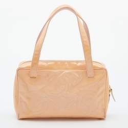 Pre Owned Chanel Peach Patent Leather Triple CC Bag