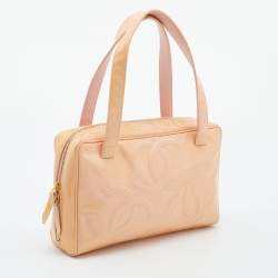 Pre Owned Chanel Peach Patent Leather Triple CC Bag