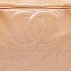Pre Owned Chanel Peach Patent Leather Triple CC Bag