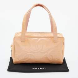 Pre Owned Chanel Peach Patent Leather Triple CC Bag
