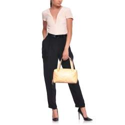 Pre Owned Chanel Peach Patent Leather Triple CC Bag