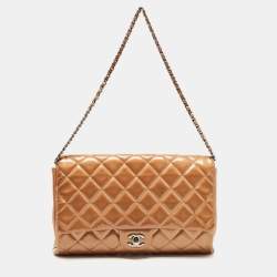 Chanel Brown Classic Small Lambskin Leather lined Flap Bag Beige