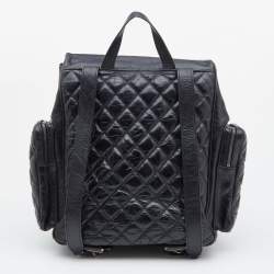 Pre Owned Chanel Black Quilted Leather Casual Rock Backpack