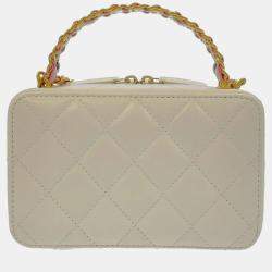 Chanel White Leather CC Vanity Chain Shoulder Bag