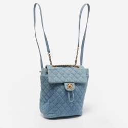 Pre Owned Chanel Blue Quilted Denim Urban Spirit Backpack