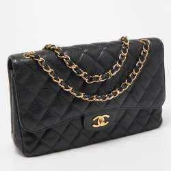 Chanel Black Quilted Caviar Leather Jumbo Classic Double Flap Bag